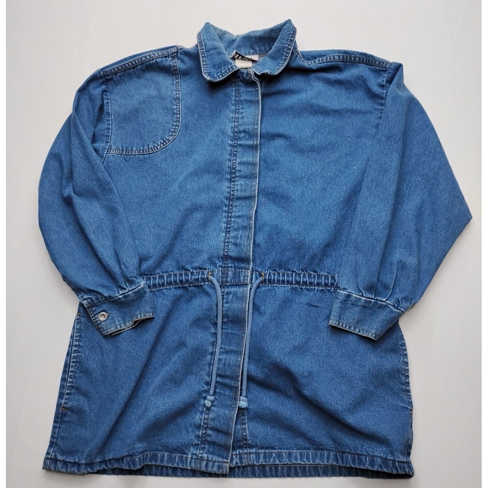 Avon Style Denim Jeans Jacket Button Cinch Waist Retro Womens L Vintage 80's